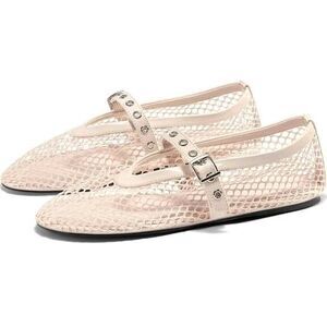 Mesh Ballet Flats Mary Jane Fishnet Ballerina Buckle Strap Comfortable Dressy